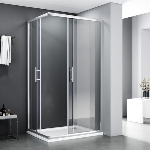 SONNI Duschkabine 100x80 cm Eckeinstieg Schiebetüren Duschabtrennung Doppel Schiebetür Sicherheitsglas