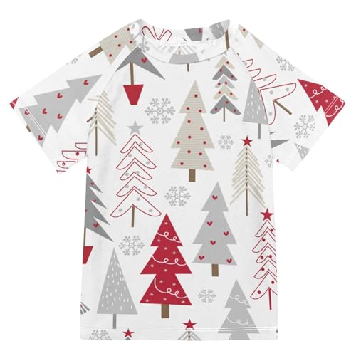 Aflyko Christmas Boys' Swim Shirt Cartoon Xmas Tree Rash Guard Beachwear Sun Protection Fishing Hiking Camping Surfing Swimming Toddler Infant Summer Daily T-Shirt, 4T Multicoloured