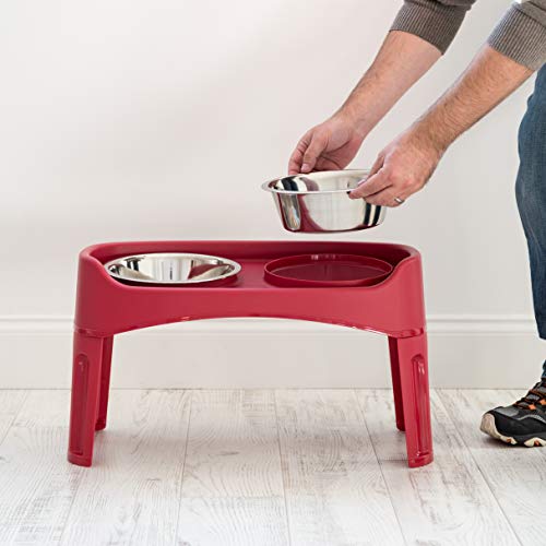Iris Usa Elevated Dog Bowls - Dog Food Bowls Elevated For Large Dogs - Dog Raised Bowls With 2 Stainless Steel Bowls 2 Quart 12" Height - Red #TOP4