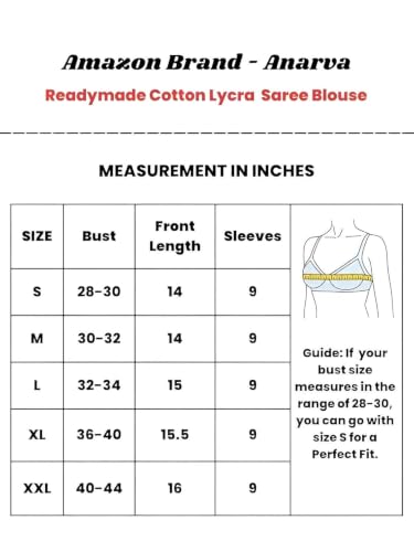 Image of Amazon Brand - Anarva Women's Kalamkari Print Cotton Stretchable Round Neck Readymade Saree Blouse