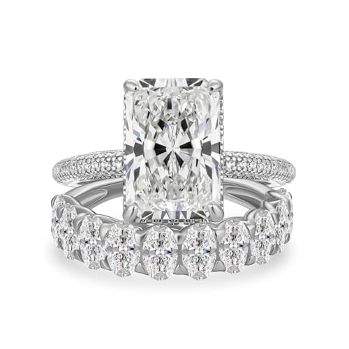 Maxinejewelry 4.5 Carat Radiant Cut Bridal Ring Set for Women, S925 Silver AAAAA Cubic Zirconia Bridal Engagement Ring and Wedding Bands (Silver, 5) by Maxinejewelry - Used condition - US$83.66