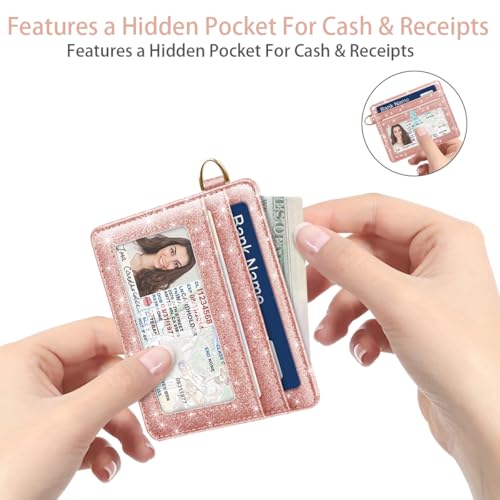 Image of Slim Minimalist Pocket Credit Card Holder Wallet Women | RFID Blocking Lightweight Thin Small Cute Card Cases, Glitter Rose Gold