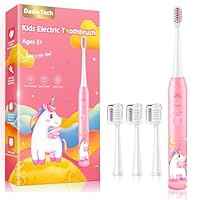 Kinderzahnbürste Elektrisch Elektrische Zahnbürste Kinder ab 3-6-10-12 Jahre mit Timer Gewohnheitsbildende Sticker 3 Modi Schallzahnbürste Kinder Mädchen Wiederaufladbar (Einhorn Neu Rosa)