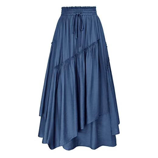 Scarlet Darkness Long Skirts for Women Renaissance Costume Pirate Maxi Skirt Plus Size with Pockets Denim Blue XL