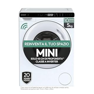 Candy ProWash 700 Mini, Lavatrice Slim 5 Kg, Classe A, 1151 giri, Smart Spray, Motore Inverter BPM, Wi‑Fi + Bluetooth, 12 Programmi, Quick 15’, Trattamento Antibatterico, Bianca CW50-BP12307WU-S