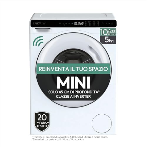 Candy, CW50-BP12307WU-S Waschmaschine, schmal, 5 kg, 1200 Umdrehungen, freie Installation, Frontlader, Energieklasse A