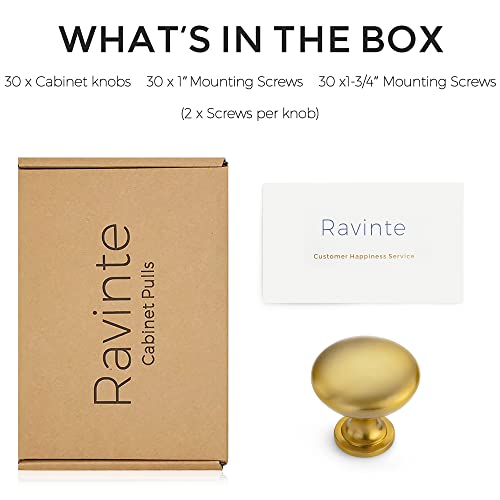 Image of Ravinte 30 Pack Cabinet Hardware - Brushed Brass Zinc Knobs and Drawer Pulls For Cabinets, Dressers, and Drawers