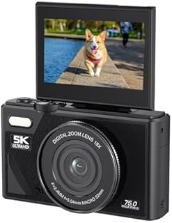 5K Digital Camera, 75MP Vlogging Camera, with 18X Zoom, 3 Inch Flip Screen, HD Compact Camera, for Travel Photography (Black)