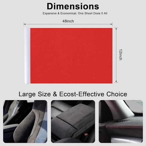 Image of Premium Red Suede Fabric Wrap - 12x48 inch Suede Wrap for Car Interior - Self-Adhesive Microfiber and Synthetic Leather, Stretchable Interior Film for Car and Home Decor