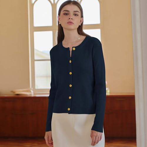 Women's Cardigan Sweater Lightweight Button Long Sleeve Top Fall Crew Neck Knit Solid Jackets Outfits2