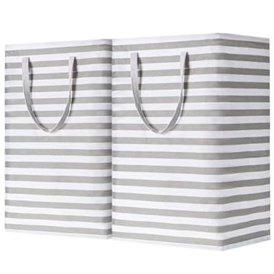 BOOMIBOO 2-Pack Large Laundry Basket,Waterproof Freestanding Laundry Hamper,Collapsible Clothes Basket with Easy Carry Handles in Laundry Room Bathroom Bedroom Dorm,Grey,75L