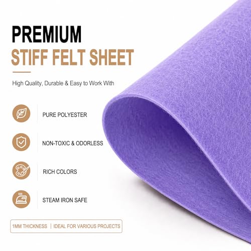 Image of Lavender Large Felt Fabric 36 inch x 36 inch (1 Square Yard), 1mm Stiff Felt Sheet, Nonwoven Fabric for Crafts, DIY Projects, Art, Sewing, Lining & Decorations