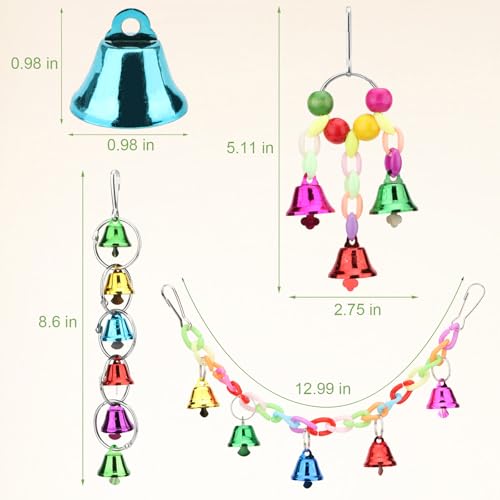 Image of Hypeety Parrot Chew Toys Swing Colorful Bells Chandelier Bird Hanging Toy Parrot Cage Craft Toys Cages African Grey Conure Cockatiel 4PCS Set