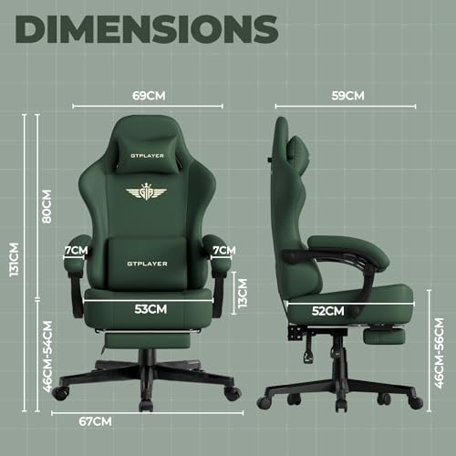 Image of GTPLAYER Gaming Chair with Pocket Spring Cushion, Big and Tall Gamings Chairs 350LBS High Back Computer Chair with Footrest for Adults Lumbar Support Swivel Game Chair for Office, Leather Green