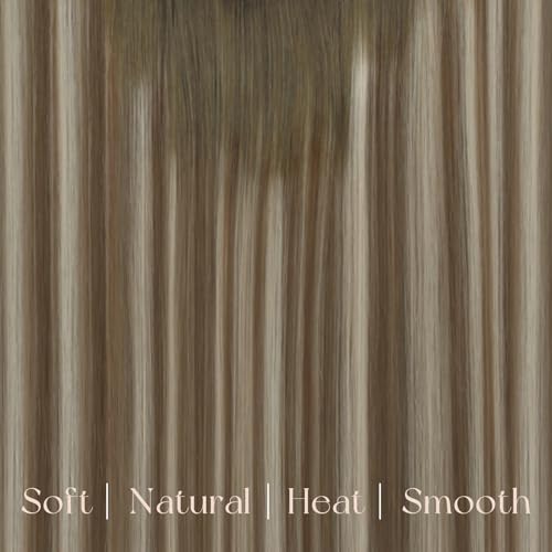 Image of Easyouth Balayage Clip in Hair Extensions Balayage Hair Extensions Clip ins Dark Brown Ombre Light Brown with Blonde Straight Clips in Real Hair Extension Easy of Use 16 In 120G 7Pcs