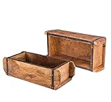 BigDean 2X Ziegelform 32x14x9 cm - EIN-Kammer - Vintage Holzkiste mit Metallbeschlägen - Ordnungsbox Allzweckkiste - Nachbau aus Altholz - Jedes Stück EIN Unikat