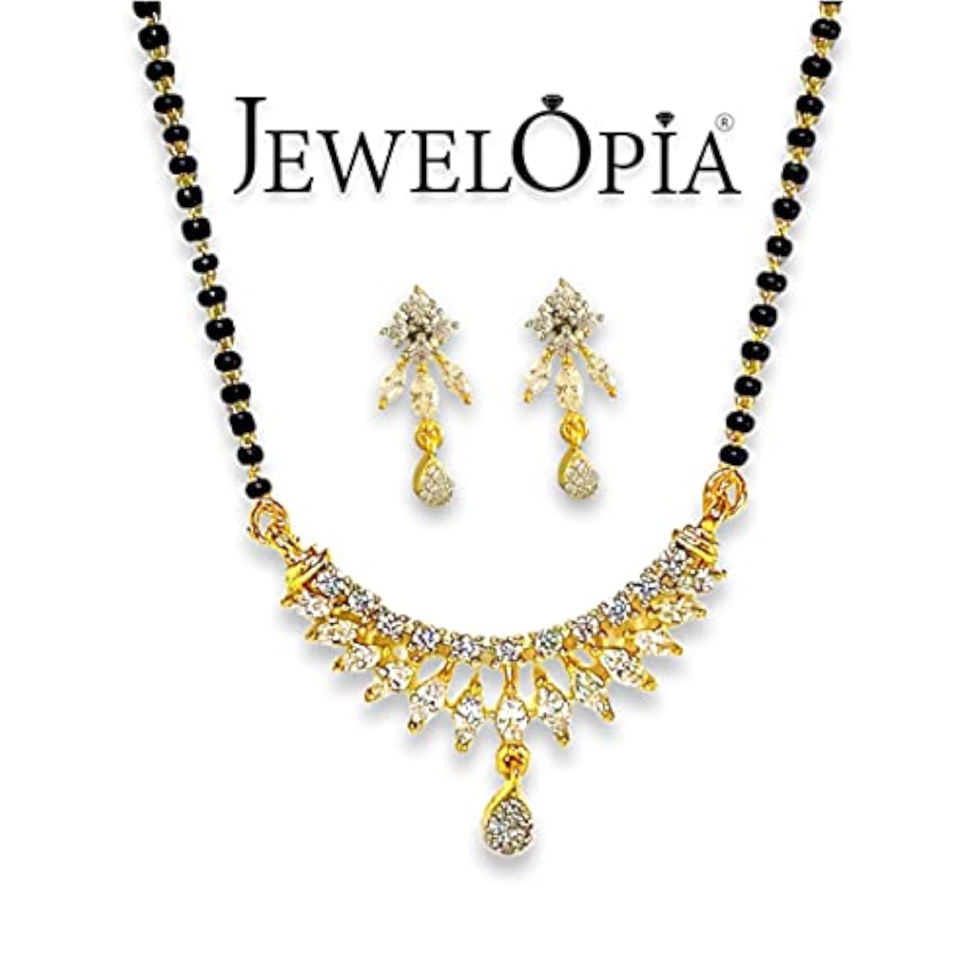 Women's American Diamond Mangalsutra Chain with Earrings Set