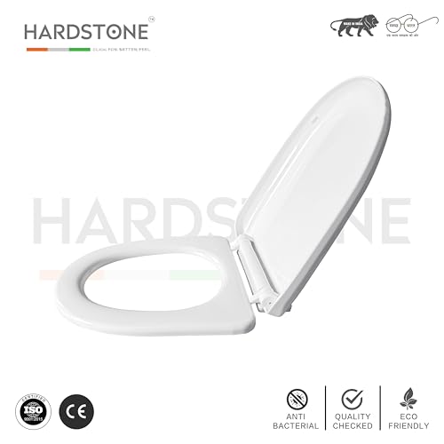 Image of Hardstone Plastic Toilet Seat Cover with Soft Closer Mechanism- U-Shape Commode Seat Cover - with Sleek Design & Easy Installation with Installation Kit (44cm x 34cm, White)