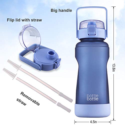 Bottle Bottle 64 Oz Gallon Motivational Water Bottle With Time Marker And Straw Protective Silicone Boot Workout Leak-Proof Bottle For Adults And Kids Half Gallon Water Jug (Blue) #TOP1