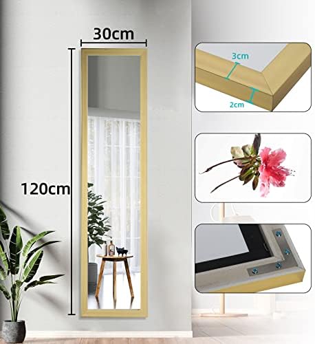 Beauty4U Full Length Wall Mirror 120 x 30 cm, Body Hanging Mirror for Dressing, Wall-Mounted Mirror with PS Frame-Golden