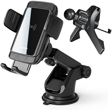 Alxum Wireless Car Charger Mount with Electromagnetic Sense, 15W Qi Smart Automatic Car Phone Holder Wireless Charger for Air Vent, Dashboard and More