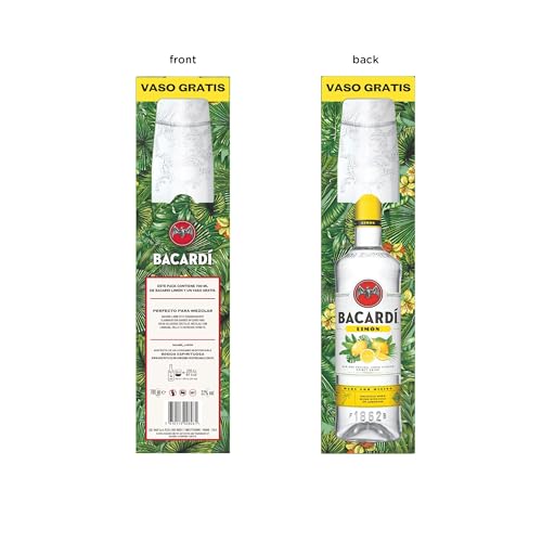 Bacardi Limón, Ron blanco mezclado con limón, lima y pomelo, un refrescante sabor cítrico con vaso, 32% Alcohol, 70 cl/700 ml