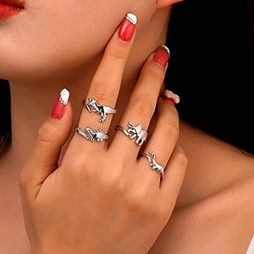 INENIMARTJ Dinosaur Rings, Cute Stegosaurus Tyrannosaurus And Triceratops Adjustable Rings Jurassic Era Dinosaur Ring for Men Women (C)2