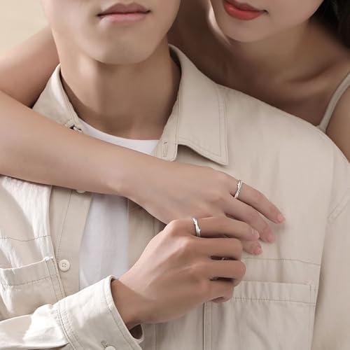 Bague réglable en argent 925 entrelacée pour couple avec zircone