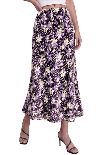 Image of BTFBM Satin Skirts for Women Trendy 2026 Summer Fall | High Waisted A-Line Leopard Print,Floral Print, Business Casual,Cocktail,Wedding Guest,Long Silk Midi Skirt