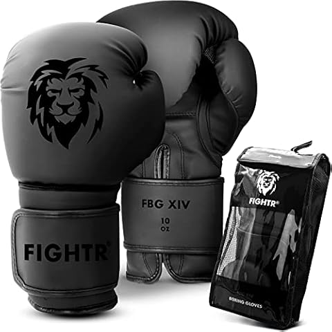 FIGHTR® Premium Boxing Gloves - Ideal Stability & Impact Strength | Punching Gloves for Boxing, MMA, Muay Thai, Kickboxing & Martial Arts | Includes Carry Bag (All Black, 16 oz) Cover