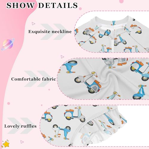 Cute Electric Car Girls Long Sleeve Rashguard Swimsuit UV Protection One-Piece Swimwear Bathing Suit B04046604