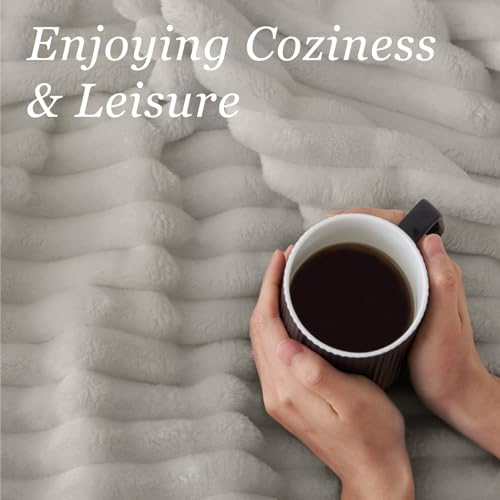 Image of BEDELITE Ribbed Full Size Blanket for Bed, Light Grey, 84 inchx90 inch