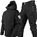 TAUIANE Zweiteiliges Skianzug Set FüR Herren, Softshelljacke FüR Herren, 2 Teiliger Snowboard Schneeanzug, wasserdichte MilitäR Kampfanzug Sets, Leicht, Outdoor, ReißVerschluss,Schwarz,L