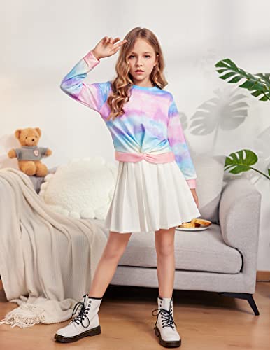 Arshiner Mädchen Sweatshirt Tie-Dye Langarm Pullover Rundhals Sport Mode Kinderkleidung Leichtgewicht Langarmshirt für Mädchen 7-8 Jahre