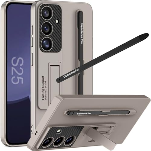 Coque Samsung S25 Plus avec porte-stylo S pour homme actif, étui de bureau gris à béquille