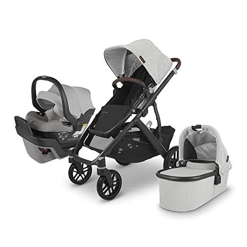 Vista V2 Stroller – Anthony (White and Grey Chenille/Carbon/Chestnut Leather) + MESA MAX – Anthony (White Grey Marl)