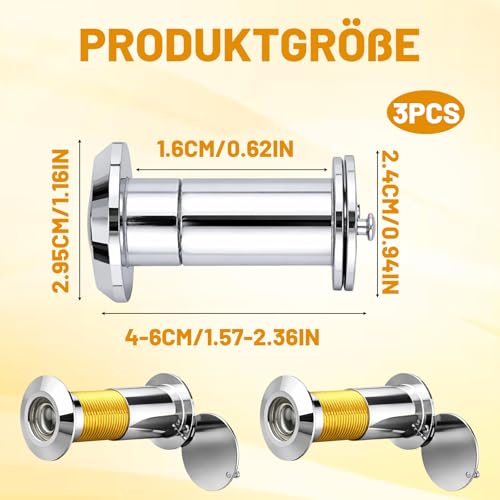 3er Set Türspion mit Sichtschutz – 220° Weitwinkel Spion für Haustür (Echtglas) – Ø 16mm, Einstellbar für 40-60mm – Einfacher Austausch (Türspion ohne Bohren bei vorhandenem Loch) – Silber