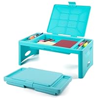 Loddie Doddie Foldable Lap Desk for Kids & Adults - Teal Blue Portable Plastic Table with Storage Pocket & Trays - Bed Desk, Car Tray & Travel Lap Table