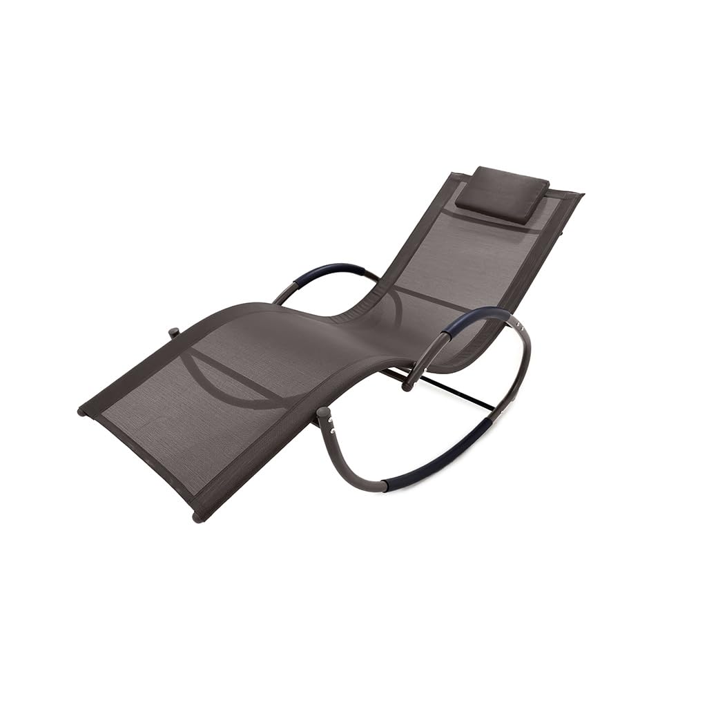 INTRECCI Sedia Dondolo da Giardino | Sdraio in Textilene con Cuscino Poggiatesta | Lettino Prendisole Basculante da Esterno e Terrazzo | Struttura in Acciaio Verniciato - Max 110kg | Colore: Tortora