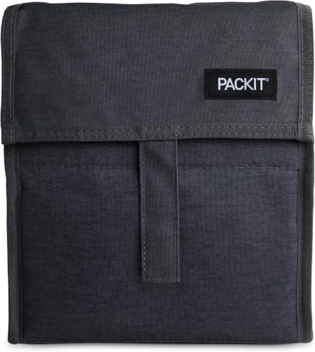Image of PackIt Freezable,City Charcoal,Built with EcoFreeze Technology,Foldable,Reusable,Zip and Fold Closure with Buckle Handle,Designed for Work Lunches and Fresh Lunch On the Go, Lunch Bag (Pack of 12)