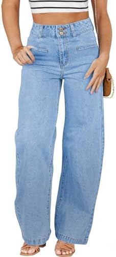 Eytino Plus Size Wide Leg Jeans High Waist Tummy Control Straight Leg Trendy Casual Loose Fit Pocket Denim Pants,3X Iceland Blue