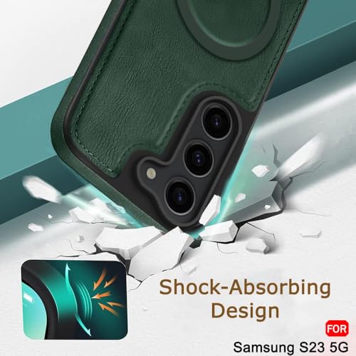Image of TheGiftKart Genuine Leather Finish Back Cover Case for Samsung Galaxy S23 5G | Shockproof Design | Raised Edges for Camera & Screen Protection | Stunning Minimalist Design (MagSafe Compatible, Green)