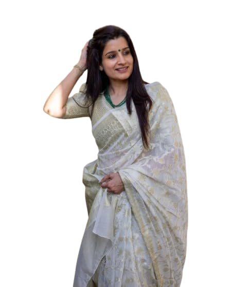 ZECVA White Golden Kanjivaram Traditional Silk Saree For Women With Un-stitched Blouse Piece