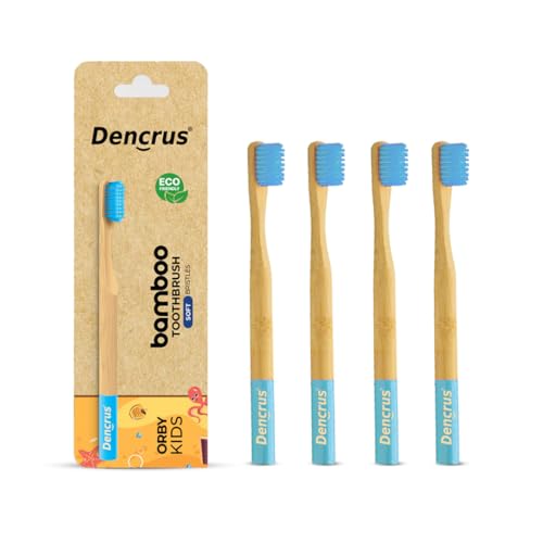 Image of Orby Kids Bamboo Toothbrush for Kids (Pack of 4) | Natural & Eco Friendly Oral Care | Soft Bristles Toothbrush for Toddler & Kid Dental Care | Organic Bamboo Handle - Blue