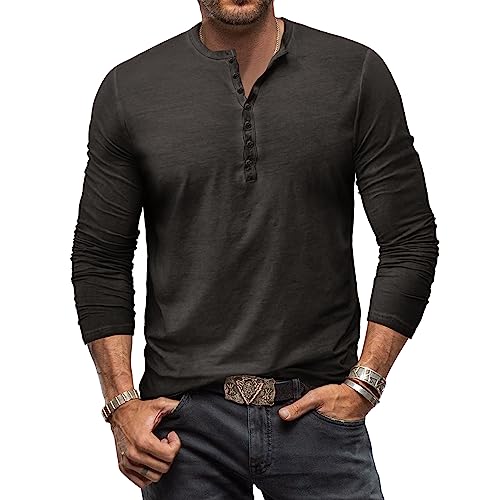 DCHOOD Mens Distressed Henley Shirts Vintage Long Sleeve Shirts