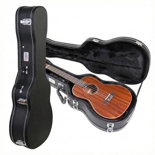 Gearlux Wooden Tenor Ukulele Case with Exterior Lock and Key, PVC Handle, and Plush Interior Padding...