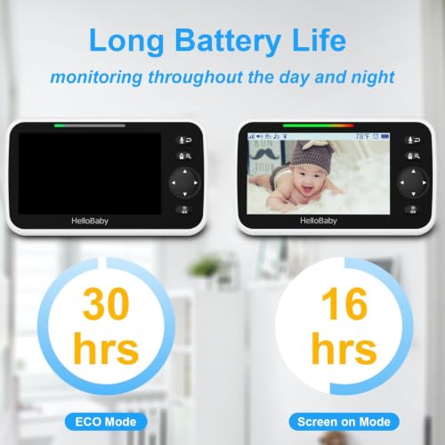 Image of HelloBaby HB6550-2 5 inch Dual Camera Baby Monitor No WiFi, Pan Tilt Zoom | Hack-Proof FHSS, 30H Battery, 1000ft Range, Easy Setup Travel-Portable, Night Vision, 2 Way Audio, VOX