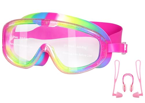 BOUTIKS® Gafas de buceo para niños, gafas de natación para niños, máscara de buceo con tapones para los oídos y pinzas para la nariz, incluye máscara de esnórquel para niños, 4-12 años, multicolor
