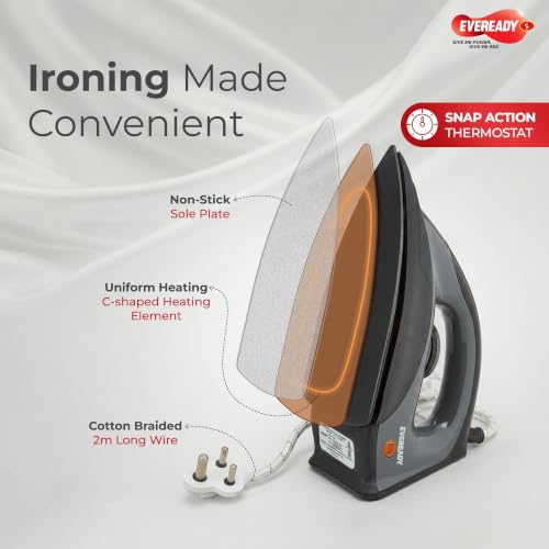 Image of Eveready X1000 1000W Dry Iron with Non-Stick Soleplate, Adjustable Temperature Control & 2 Year Warranty for Home Use