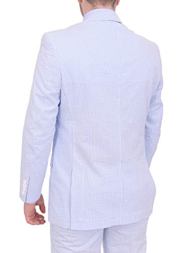 Emigre 40R Men's 100% Cotton Blue Striped Seersucker Suit #TOP5